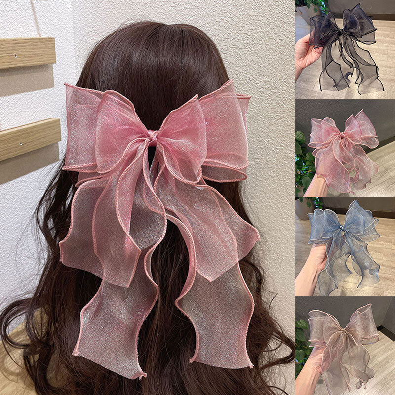 Hair Accessories Multilayer Ribbon Bow Hairpin Organza Top Clip Ponytail Clip