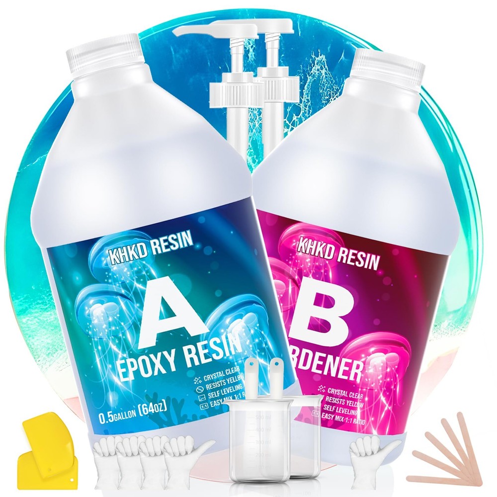 KHKD RESIN 1 Gallon Epoxy Kit - 2 Part Crystal Clear Resin for DIY Crafts and Art Projects