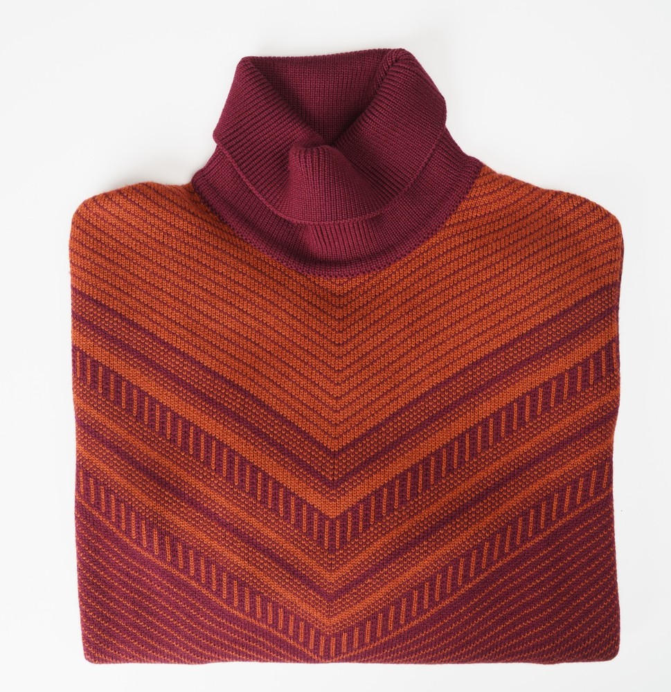 ZILLI Red Orange Chevron Turtleneck Sweater Wool Silk Pullover M (EU 50)
