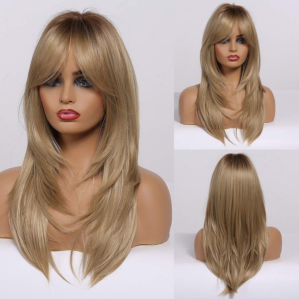 HAIRCUBE Ash Blonde Wigs for Women Long Layered Curly Wig Shoulder Length Hea...