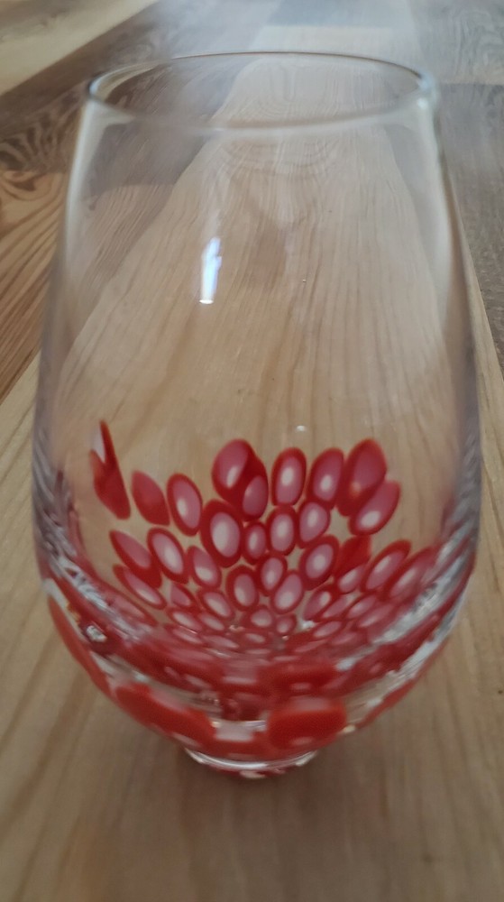 MCM Hand Blown Stemless Wine Glass Boho Bubble Art Cocktail Glass