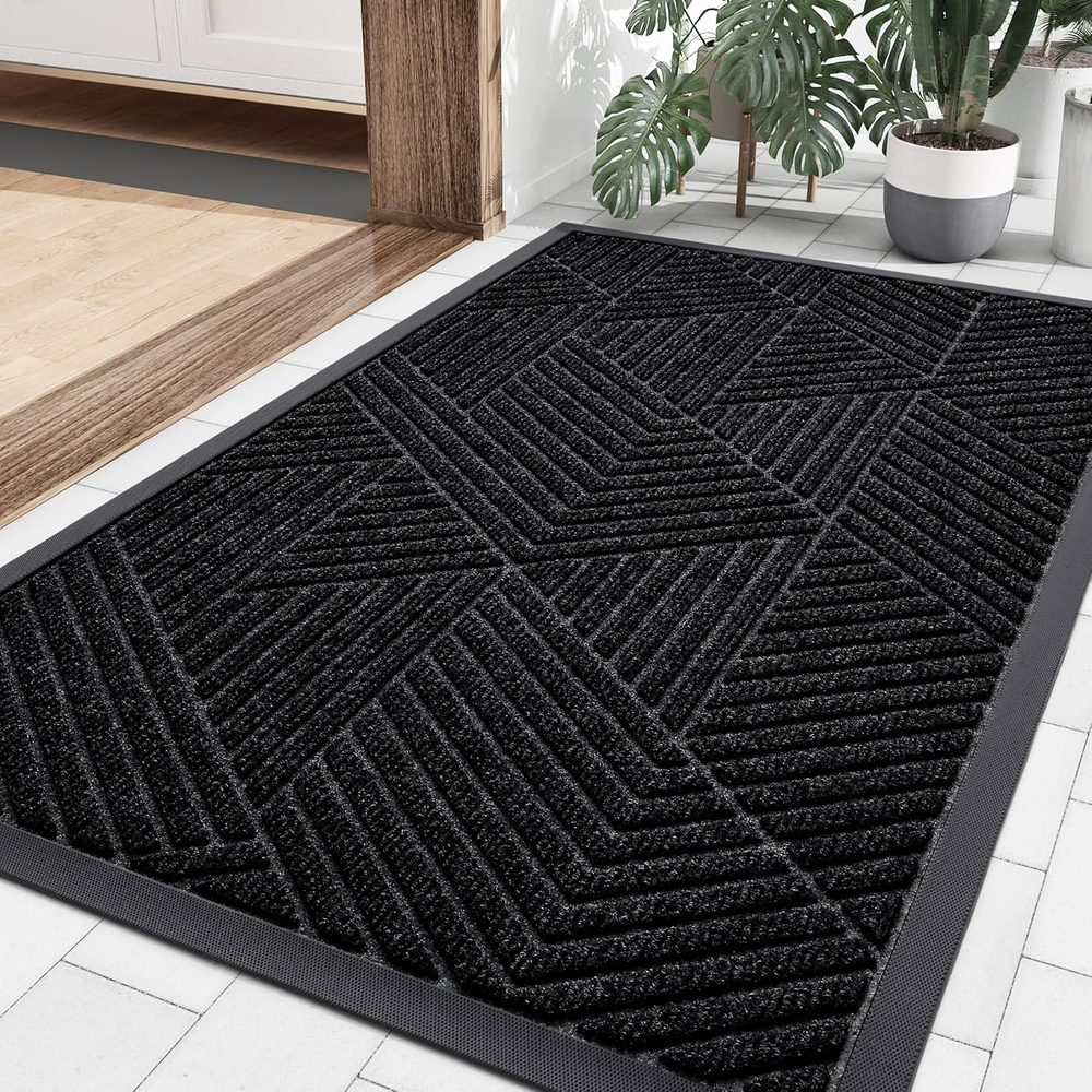 Front Door Mat outside Entrance, Heavy Duty Sturdy Natural Rubber Doormat, Trap