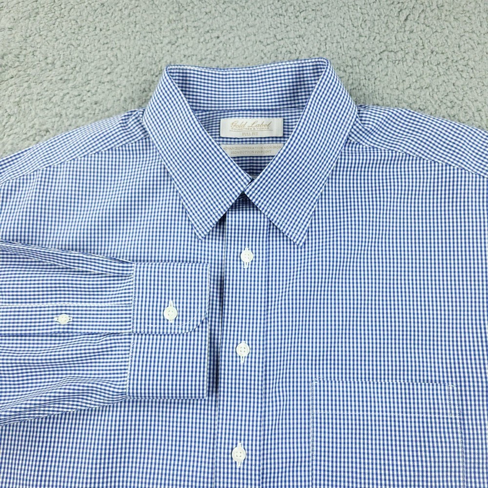Roundtree & Yorke Shirt Mens 17 Blue Full Fit Gold Label Business Office