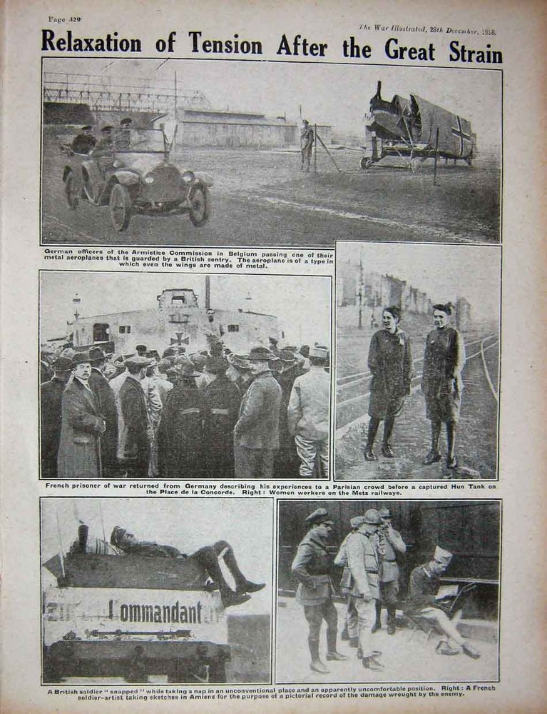 Original Old Vintage Print Ww1 1918 Handley Aeroplane France German Siers Hun