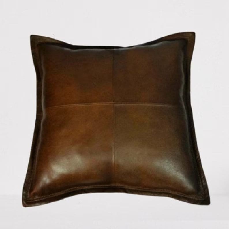 Lambskin Leather Cushion Cover  SQUARE Pillow Cover Antique BROWN  Distress