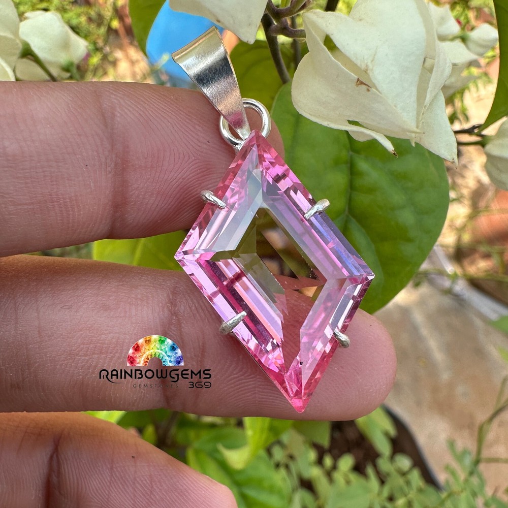 45CT Natural Padparadscha Sapphire Sterling Silver Pendant Necklace