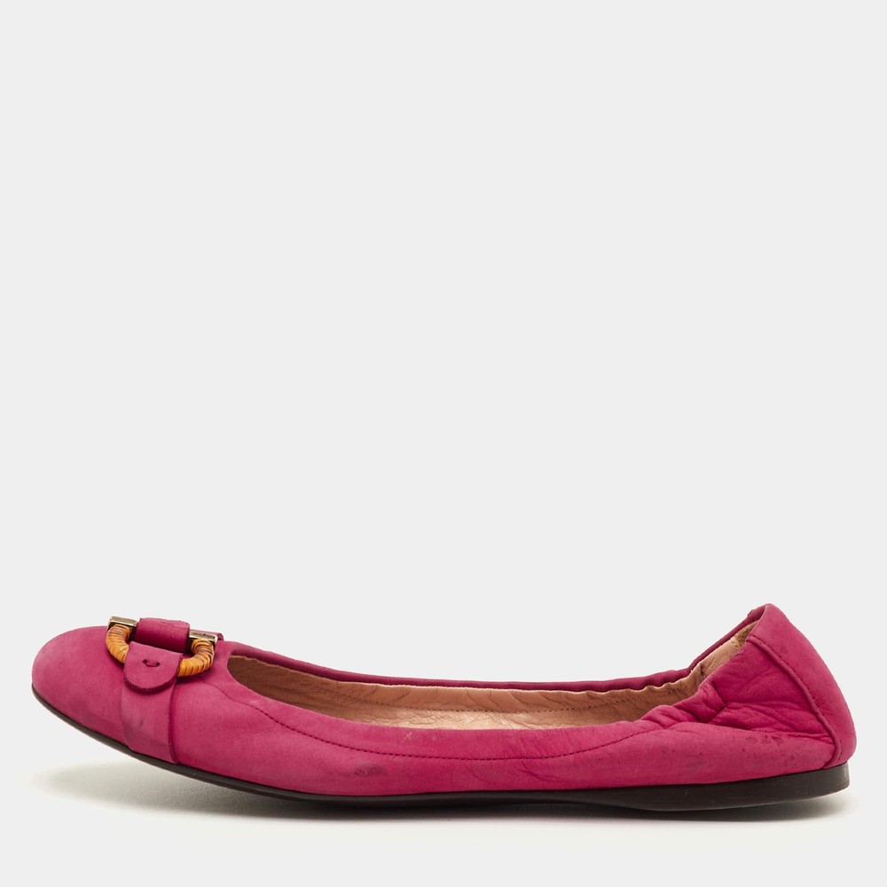 Salvatore Ferragamo Gancini Size 38.5 Pink Nubuck Leather Scrunch Ballet Flats
