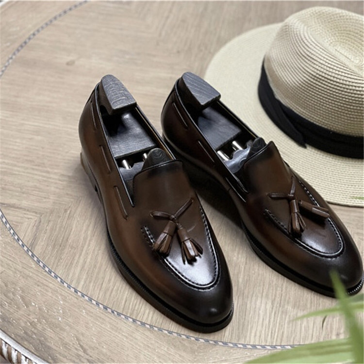 Italian Style Slip on Loafers Tassel Loafer Formal Dress Real Leather Mens Shoes