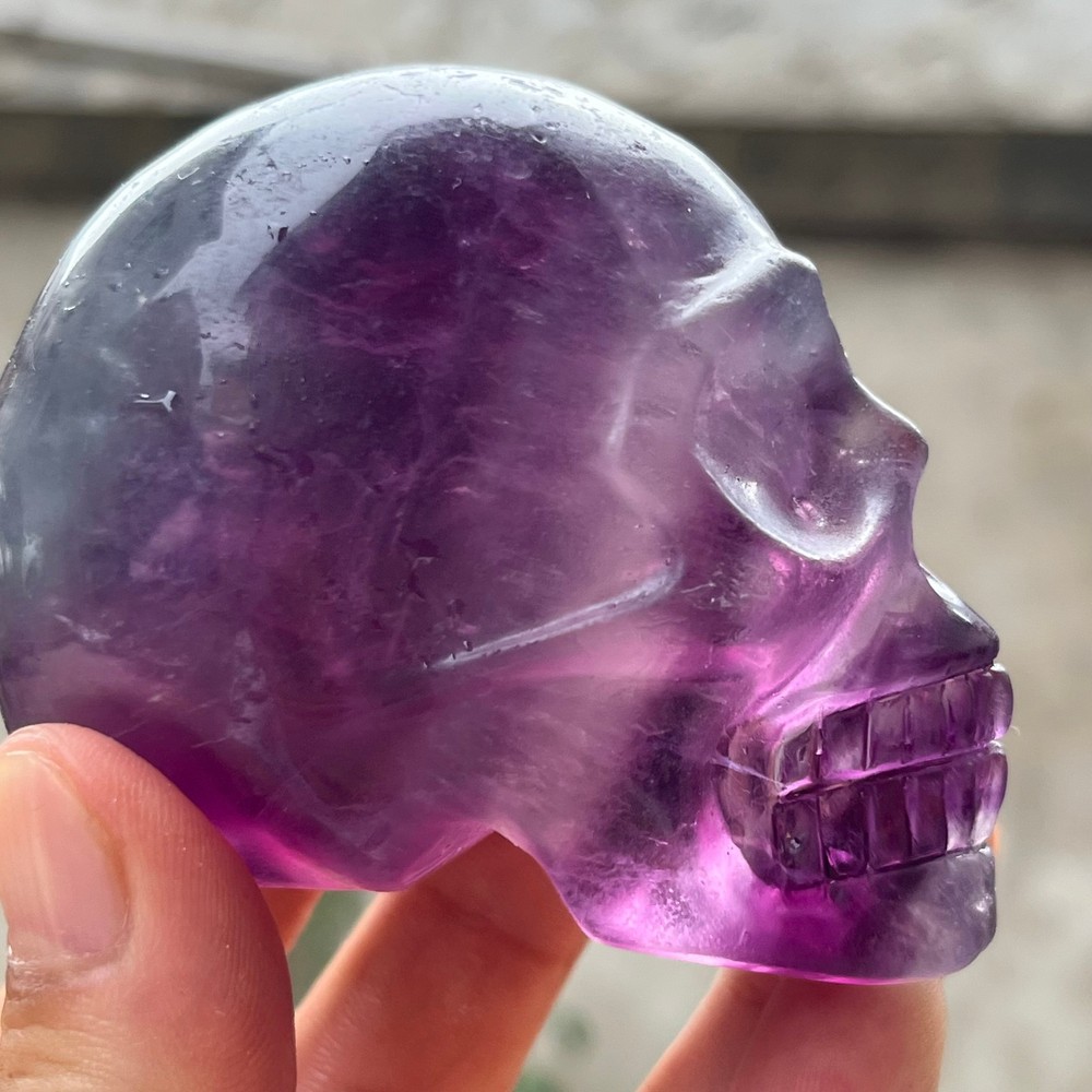 465g Natural Green Fluorite Crystal Carved Skull Quartz Decor