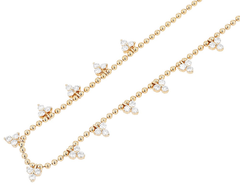 1.5CT Real Diamond Beaded Choker Necklace in 14K Yellow Gold 18