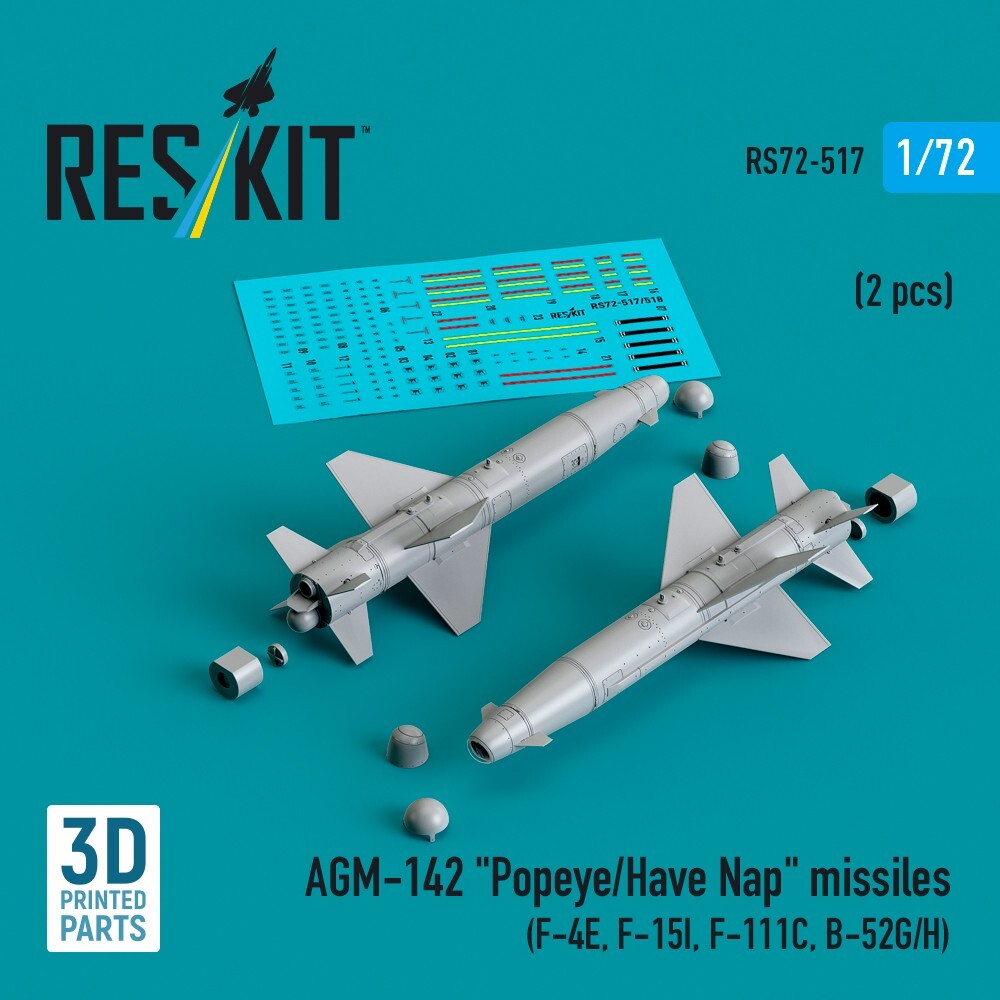 1:72 AGM-142 Popeye/Have Nap Missiles(2)F-4E,F-15I,F-111,B-52 ResKit RS72-0517