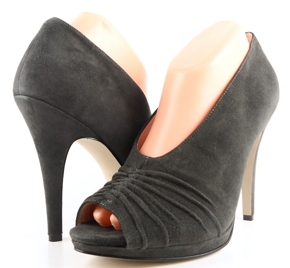 $160 BOUTIQUE 9 ALYNDA Dark Grey Suede Designer Fashion Open Toe Pumps 9.5