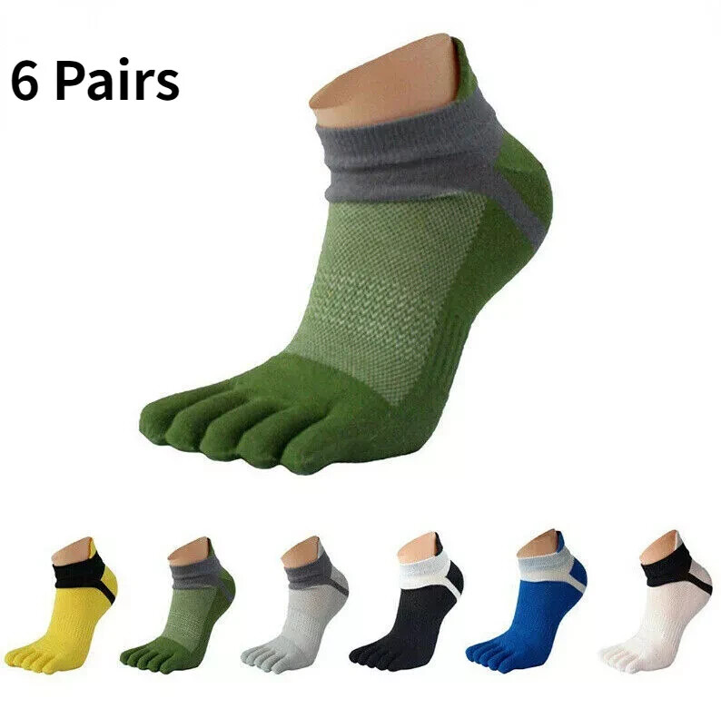 6 Pack Men Ankle Five Finger Toe Socks Combed Cotton Casual Sport Breathe Mesh