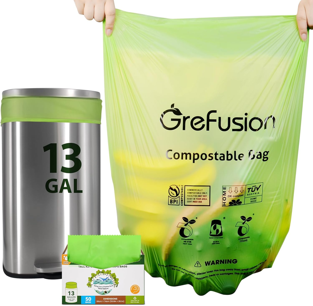 Compostable Bags,Trash Bags 13+ Gallon Tall Kitchen, Compostable Trash Lawn & Le