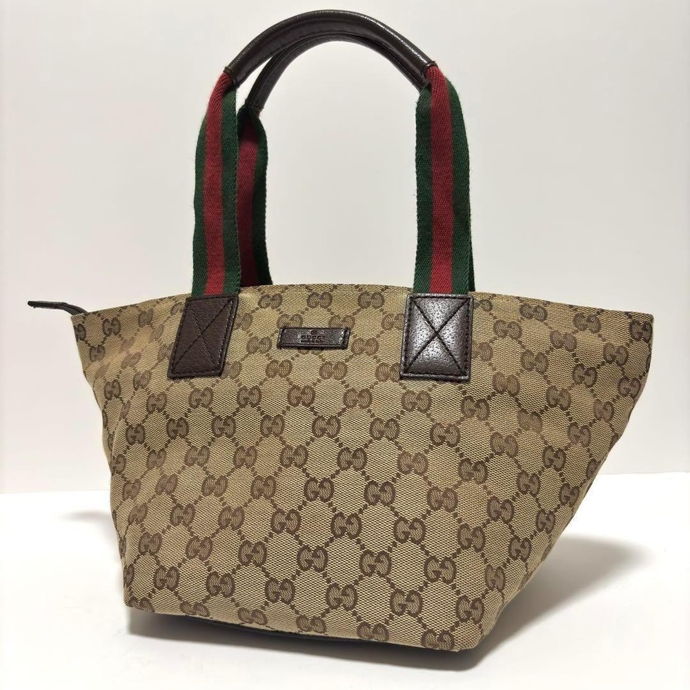 Gucci GG Canvas Sherry Line Vintage Tote Bag Designer Handbag