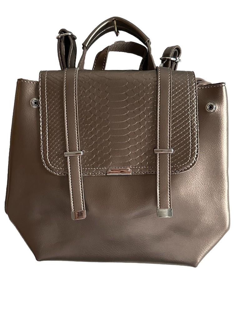 Female Multifunctional Backpack PU Shining Brown Leather