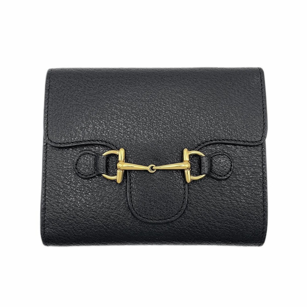 GUCCI Wallet Horsebit Leather Compact Trifold Black Vintage Authentic From Japan