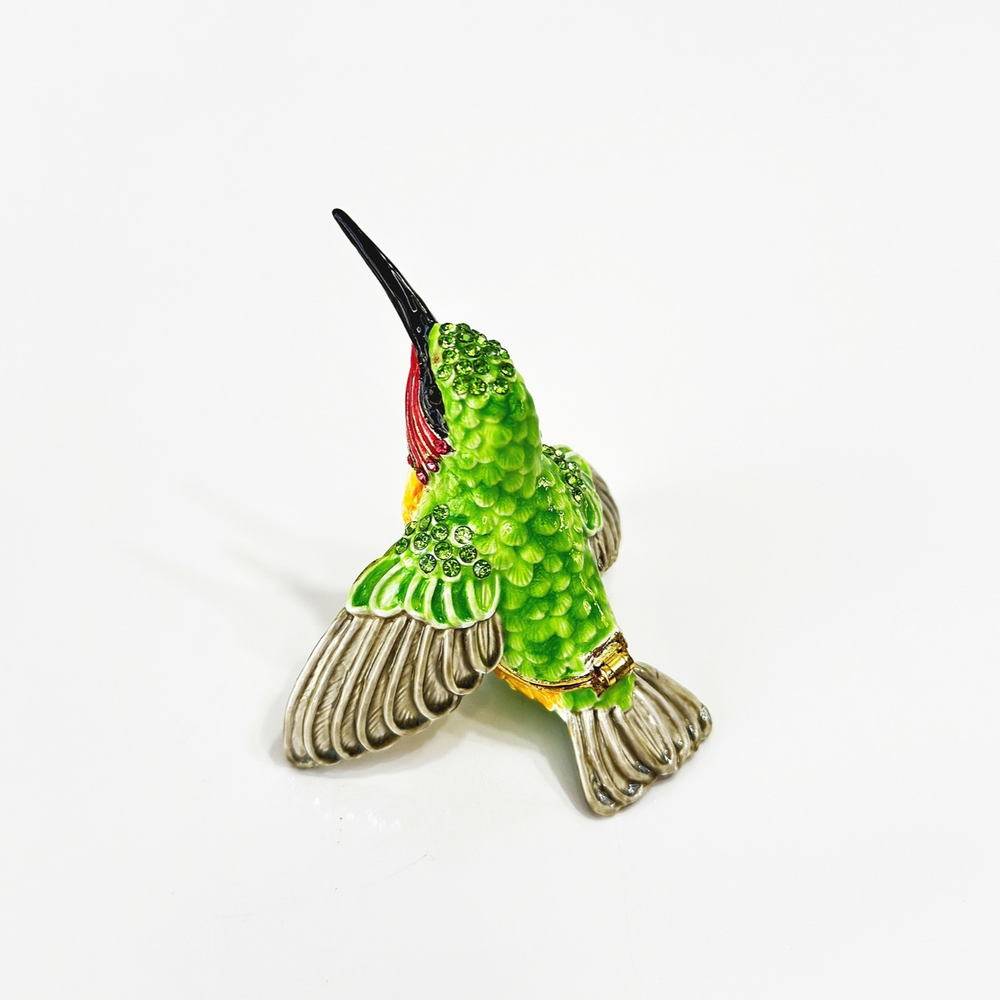 Hummingbird Trinket Box Enameled with Rhinestones - Jeweled Decorative Figurine