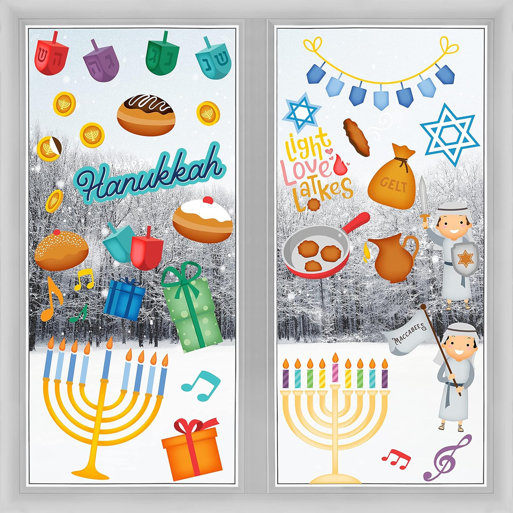 Large Hanukkah Window Clings Decorations Set of 48 Chanukah Theme Decals