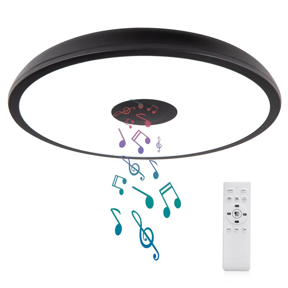 Black Waterproof LED Ceiling Light Fixture,with Bluetooth Speaker,11 Inch,18 ...