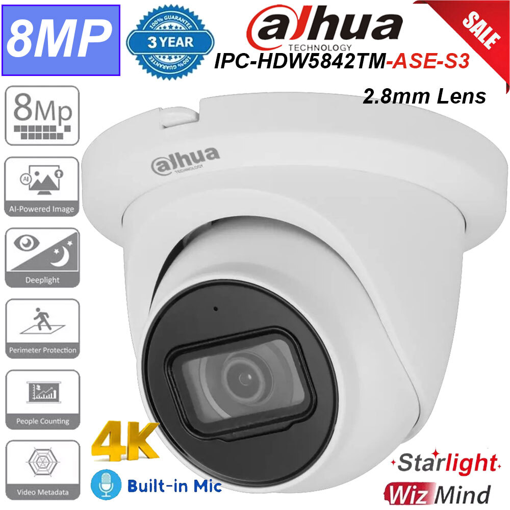 Dahua IPC-HDW5842TM-ASE-S3 8MP Starlight+ AcuPick IP Camera Analytics+ PoE Mic