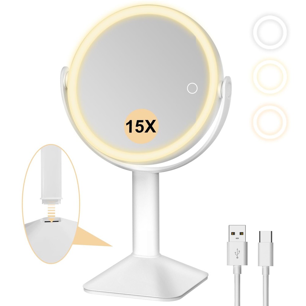 8.5-inch 2600mAh Rechargeable LED Makeup Mirror with 15X & 1X Magnification
