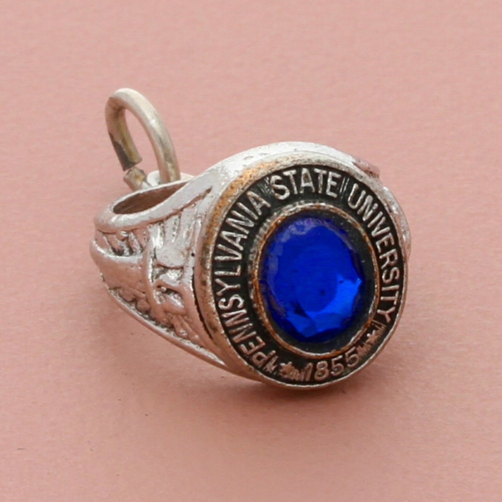 silver plated vintage 3d pennsylvania state university class ring charm