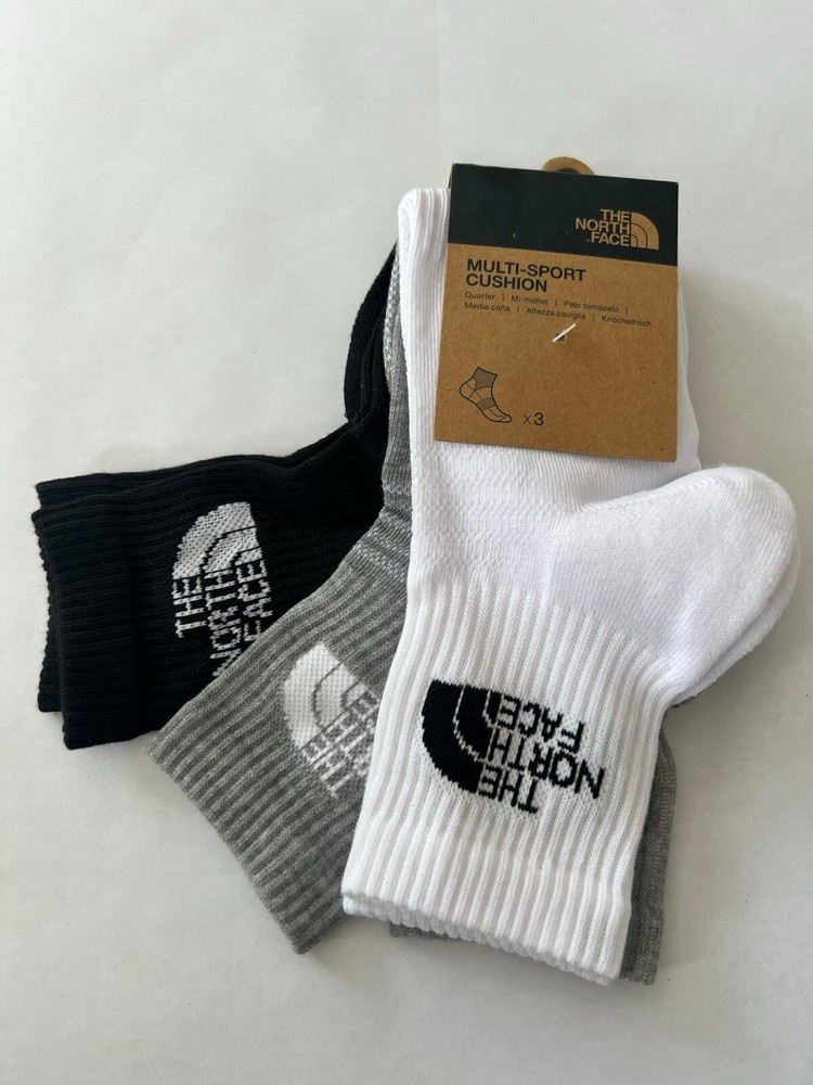 NEW The North Face Quarter Socks 3 Pair Black Gray White Medium