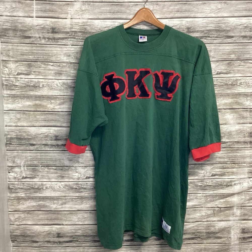 Vintage Phi Kappa Psi Ringer Tee Mens 2XL Green Russell Athletic 80s 90s