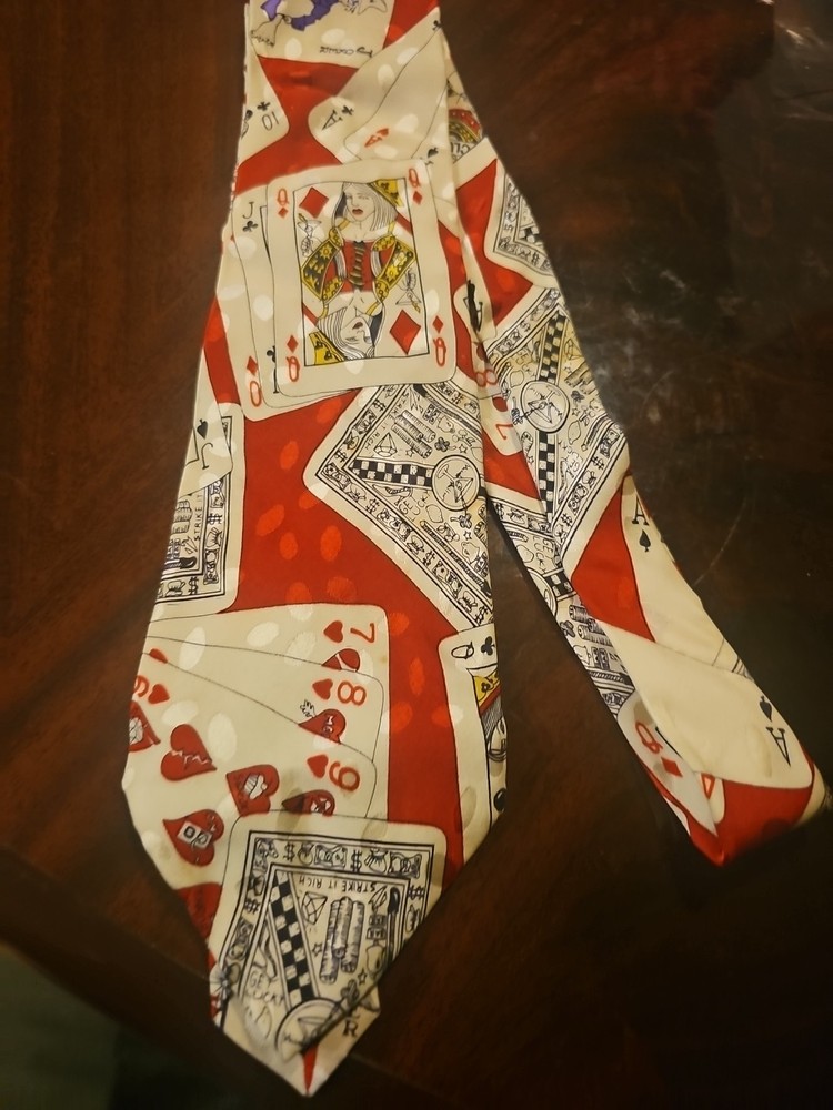 NICOLE MILLER Playing Cards Tie 100% Silk Hand Sewn 1992 Vintage