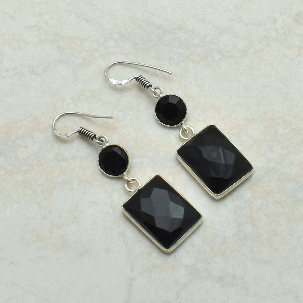Black Onyx Gemstone Handmade Drop Dangle Earrings Jewelry Gift 1.8