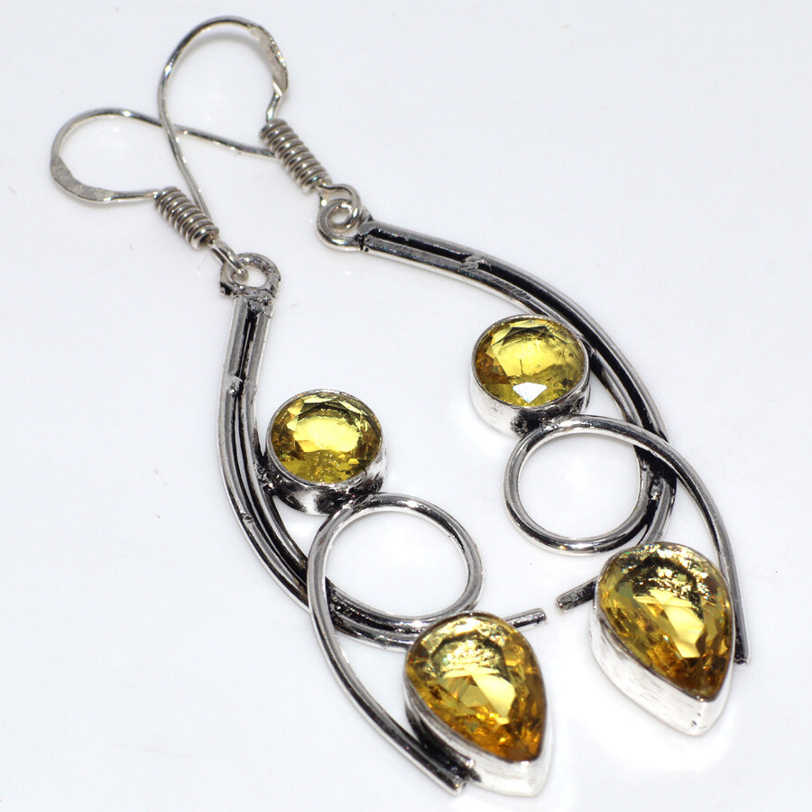 Citrine 925 Silver Plated Handmade Chunky Gemstone Earrings 2.5