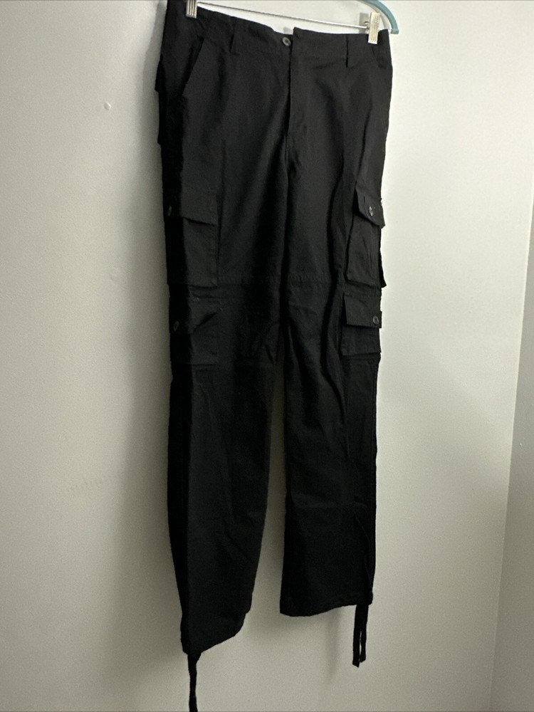 Black Cargo Pants Paratrooper Drawstring Size 29 Y2K