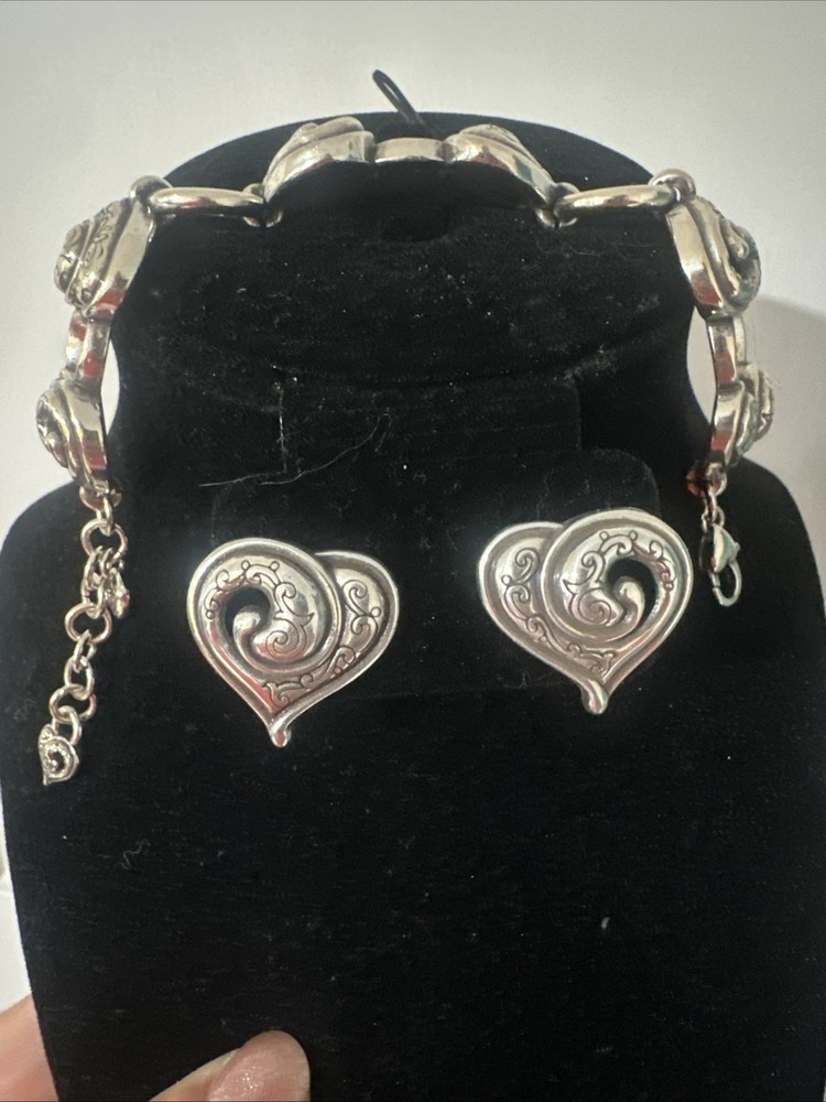 Brighton Vintage Penelope Heart Bracelet and Earrings Set Rare Find