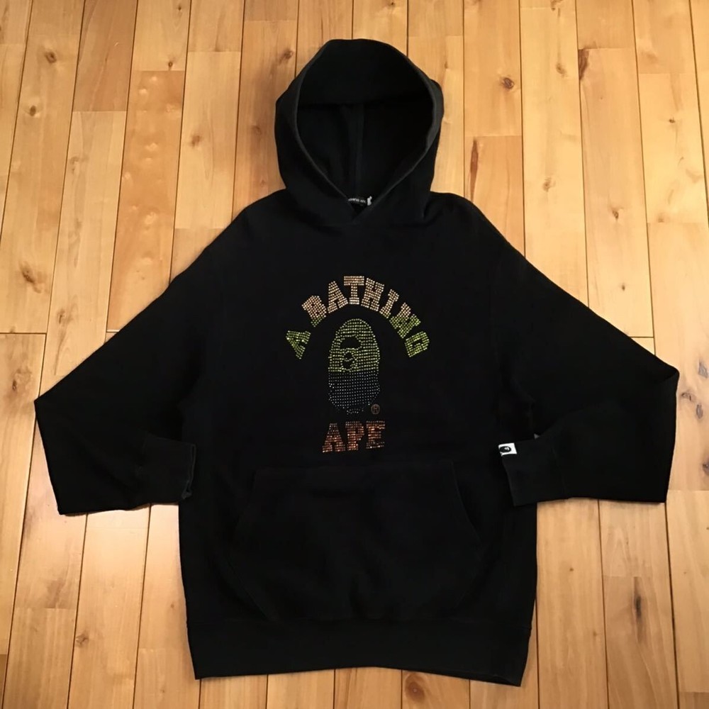 BAPE Swarovski gradation college logo pullover hoodie Black A Bathing Ape Size M