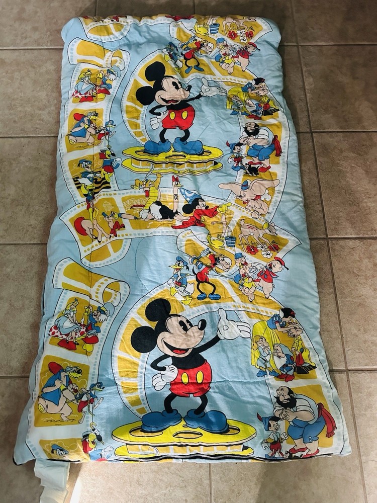 Rare 1970’s Vintage Walt Disney Remembers Sleeping Bag 39” X 64” Mickey Mouse