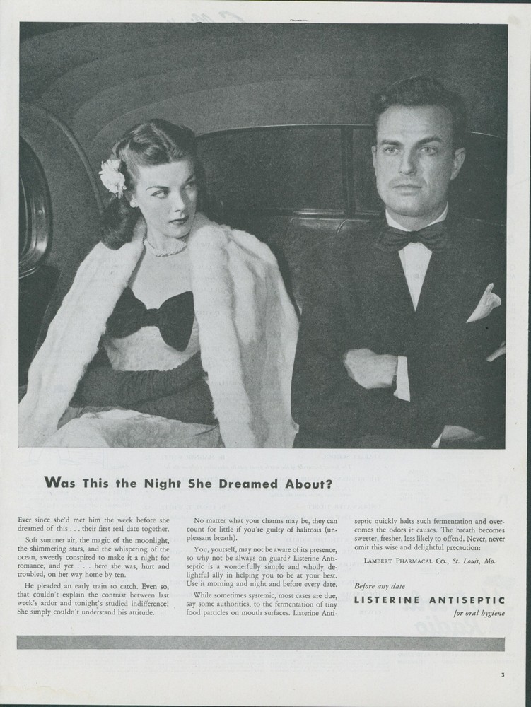 1945 Listerine Antiseptic Vintage WWII Formal Wear Print Ad C3 Upset Couple Cab