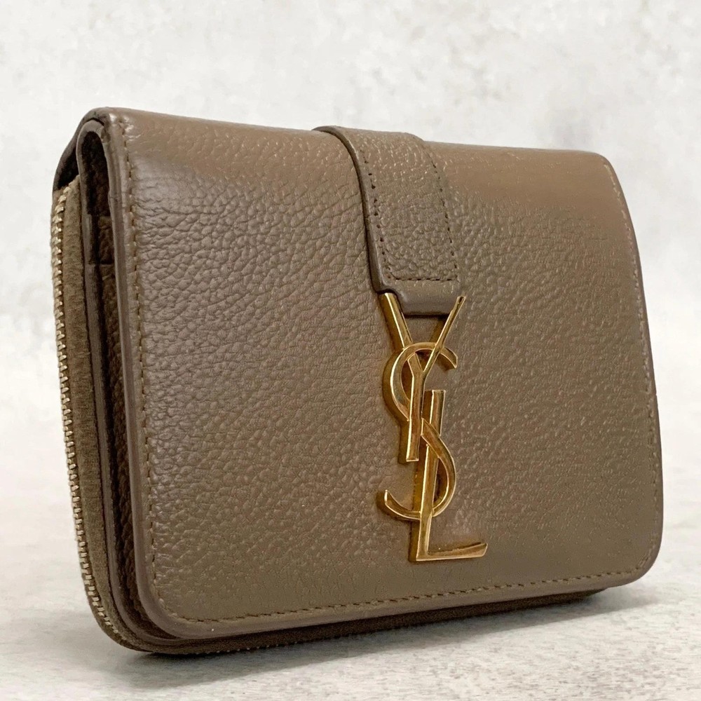 Saint Laurent YSL Cassandra Bi-fold Leather Wallet in Beige or Gray