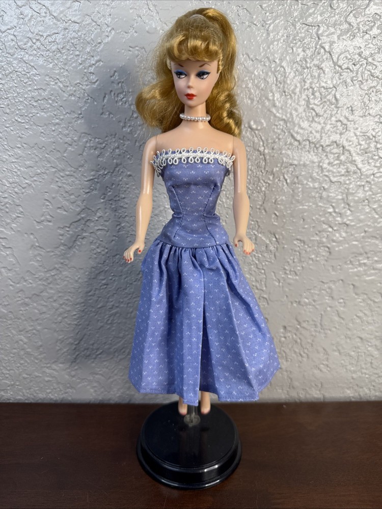 Made for Barbie and Fashion Dolls Blue Strapless with White Trim Vintage Style