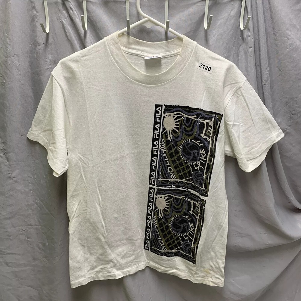 Vintage Fila Shirt Adult Small White Short Sleeve Graphic Print 90s Men’s