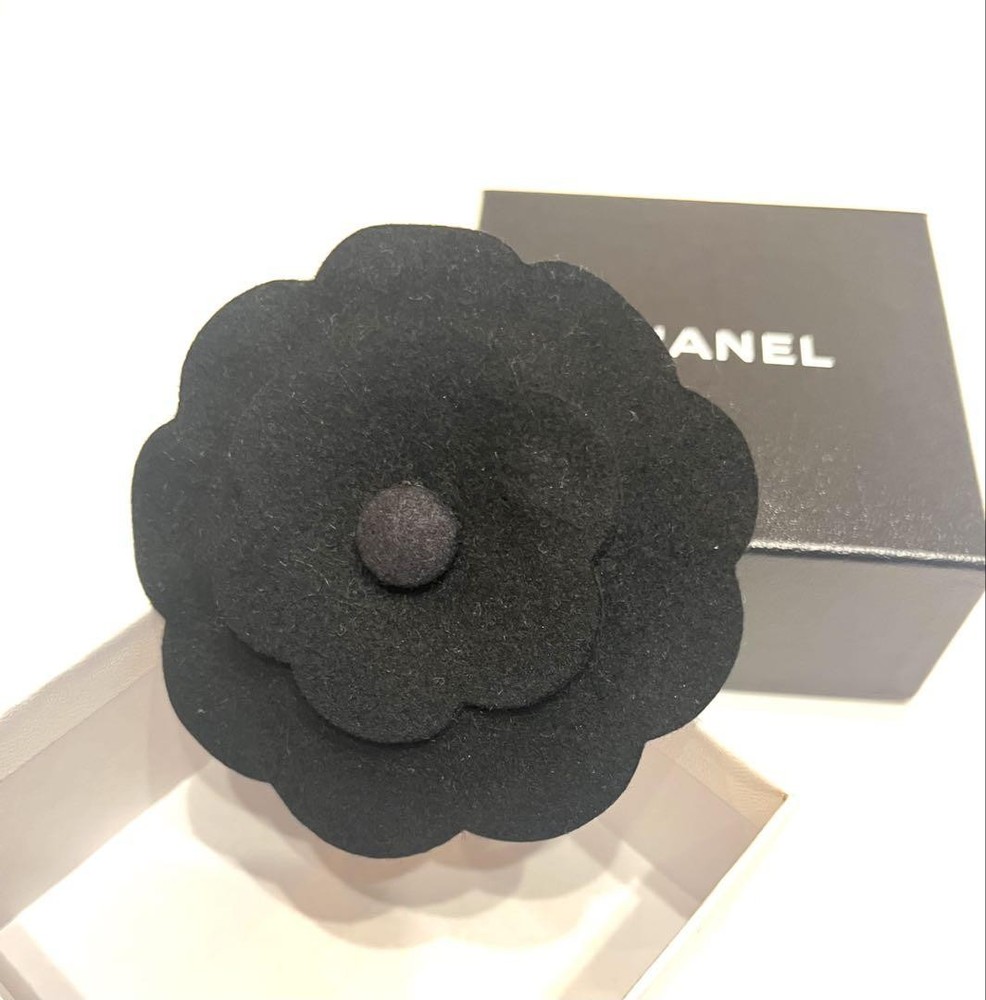 Chanel Vintage Black Camellia Felt Corsage Brooch 11cm Pre-Owned