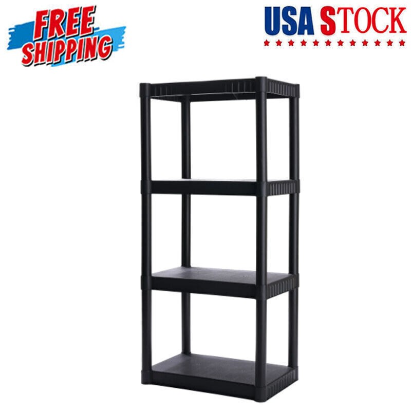 4-Shelf Plastic Garage Shelving Rack Organizer Storage Shelves Standard Duty US