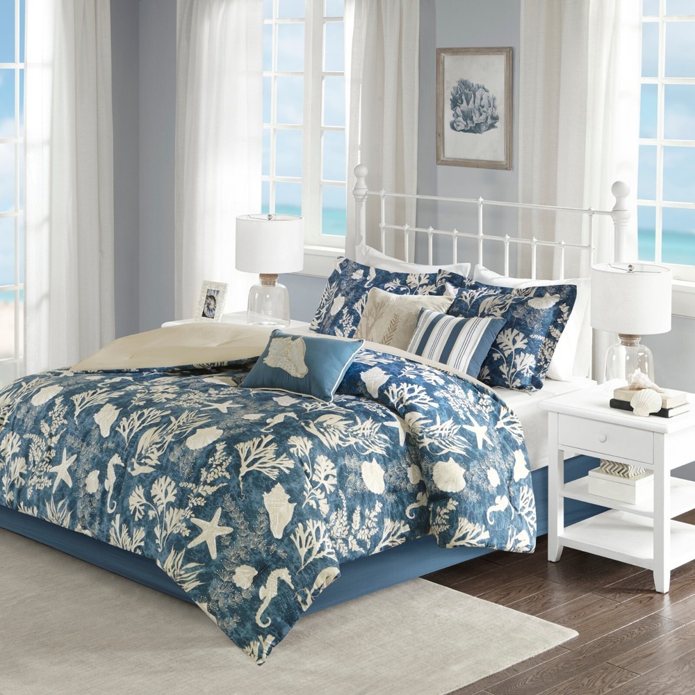 Madison Park Chatham 7-Piece King Cotton Sateen Comforter Set in Blue