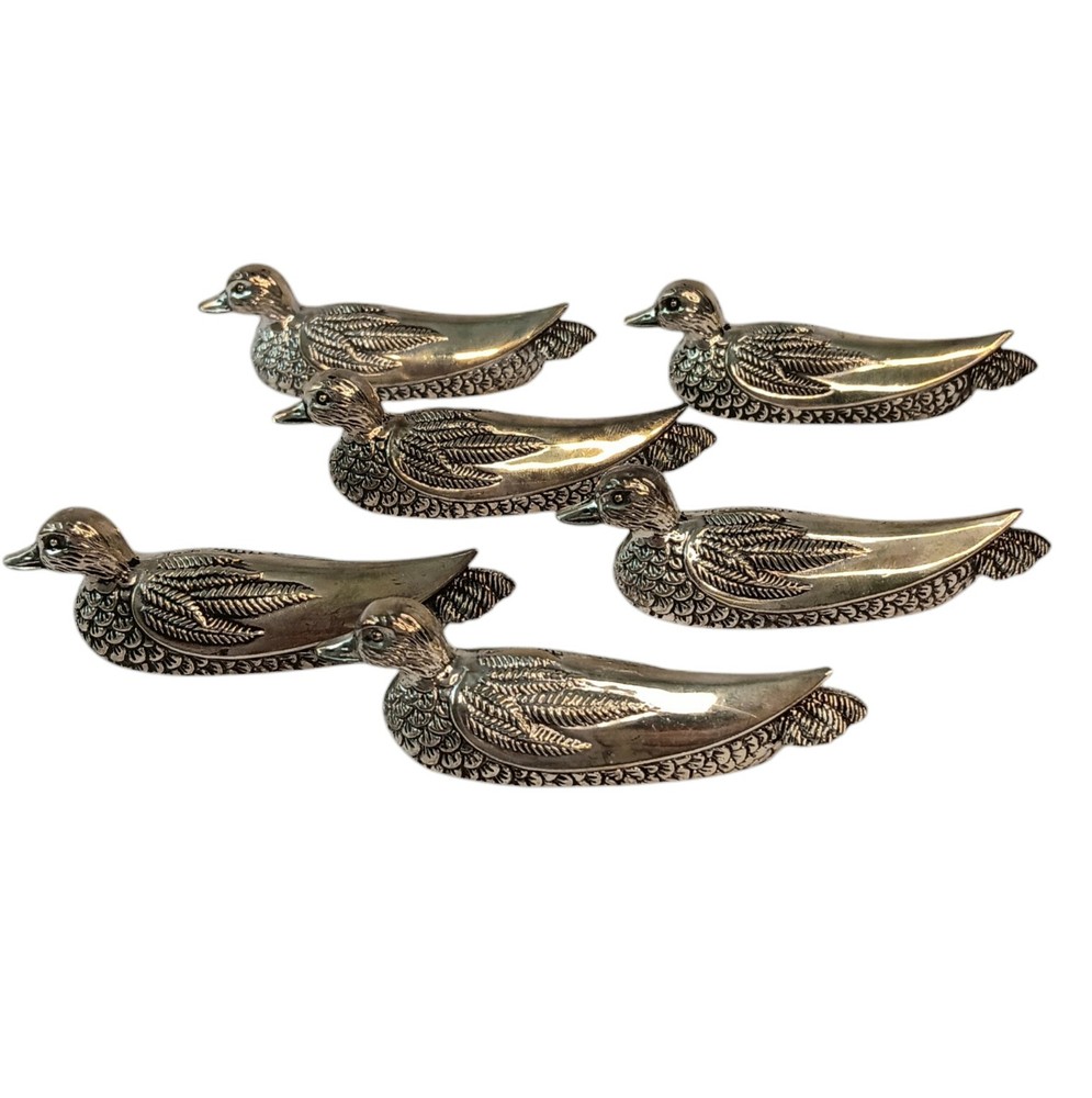 Set of Six (6) Silea Silver Plate Duck Figure Knife Rests In Original Box