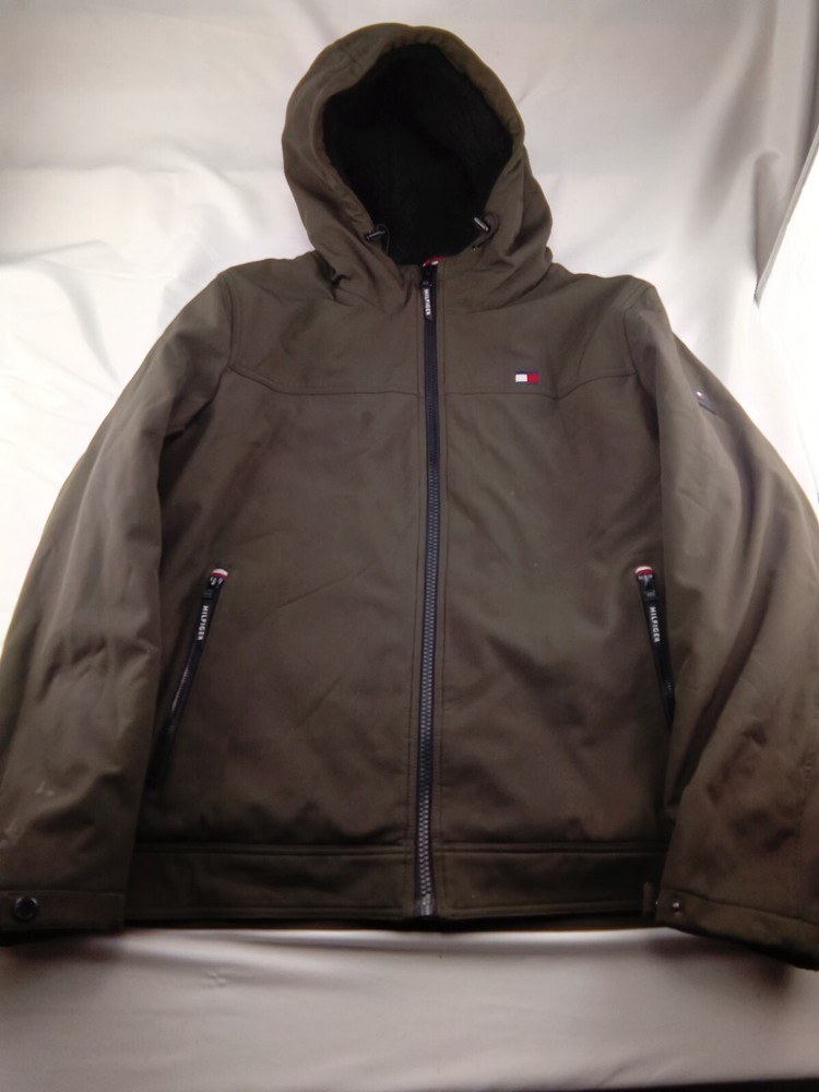 TOMMY HILFIGER Black Soft-Shell Filled Hooded Bomber Jacket Size L