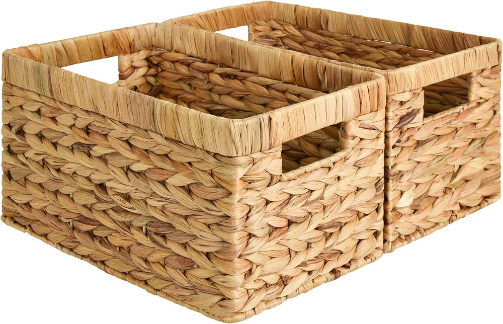 Rectangular Wicker Water Hyacinth Storage Baskets with Built-in Handles