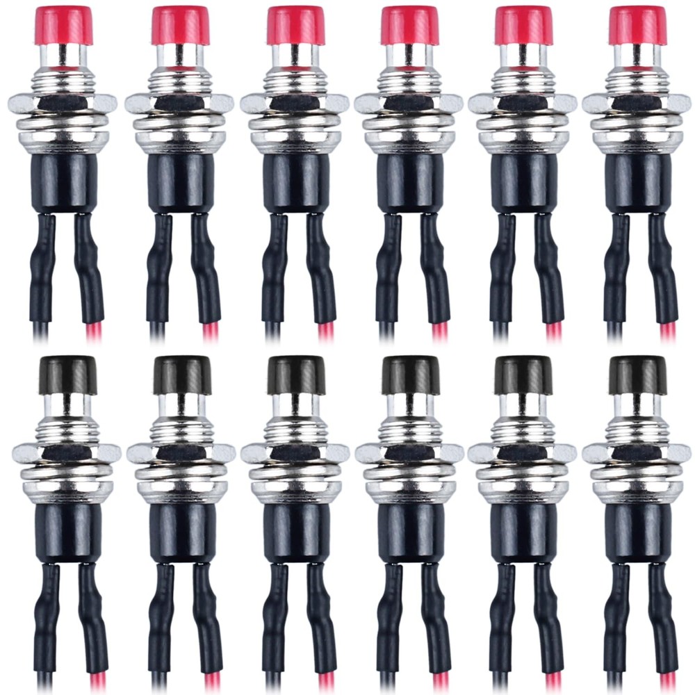 12pcs 7mm Pre-Wired Mini Momentary Push Button 3V 6V 12V 24V 110V 250V 1A SPS...