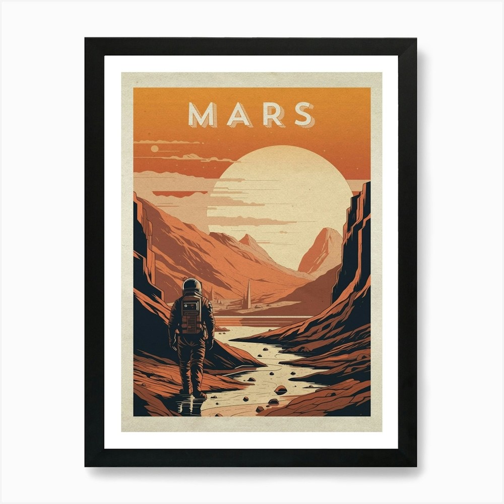 Mars, colony, astronaut — Vintage s Framed Wall Art Poster Canvas Print Picture