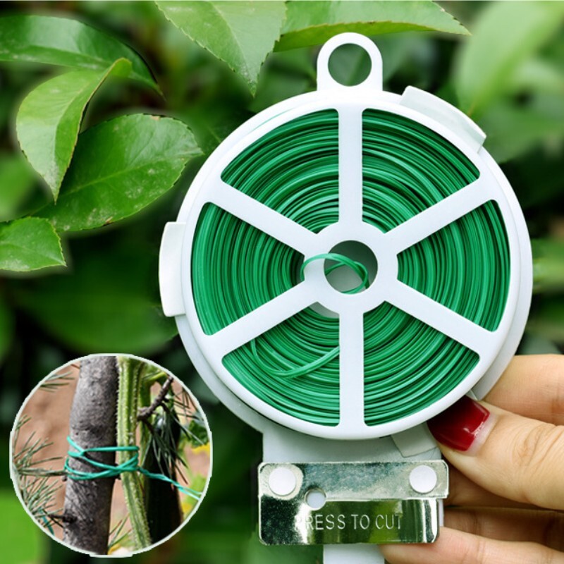 100m Garden Plant Support Twist Tie Green Wire Strapping Rope with Cutter