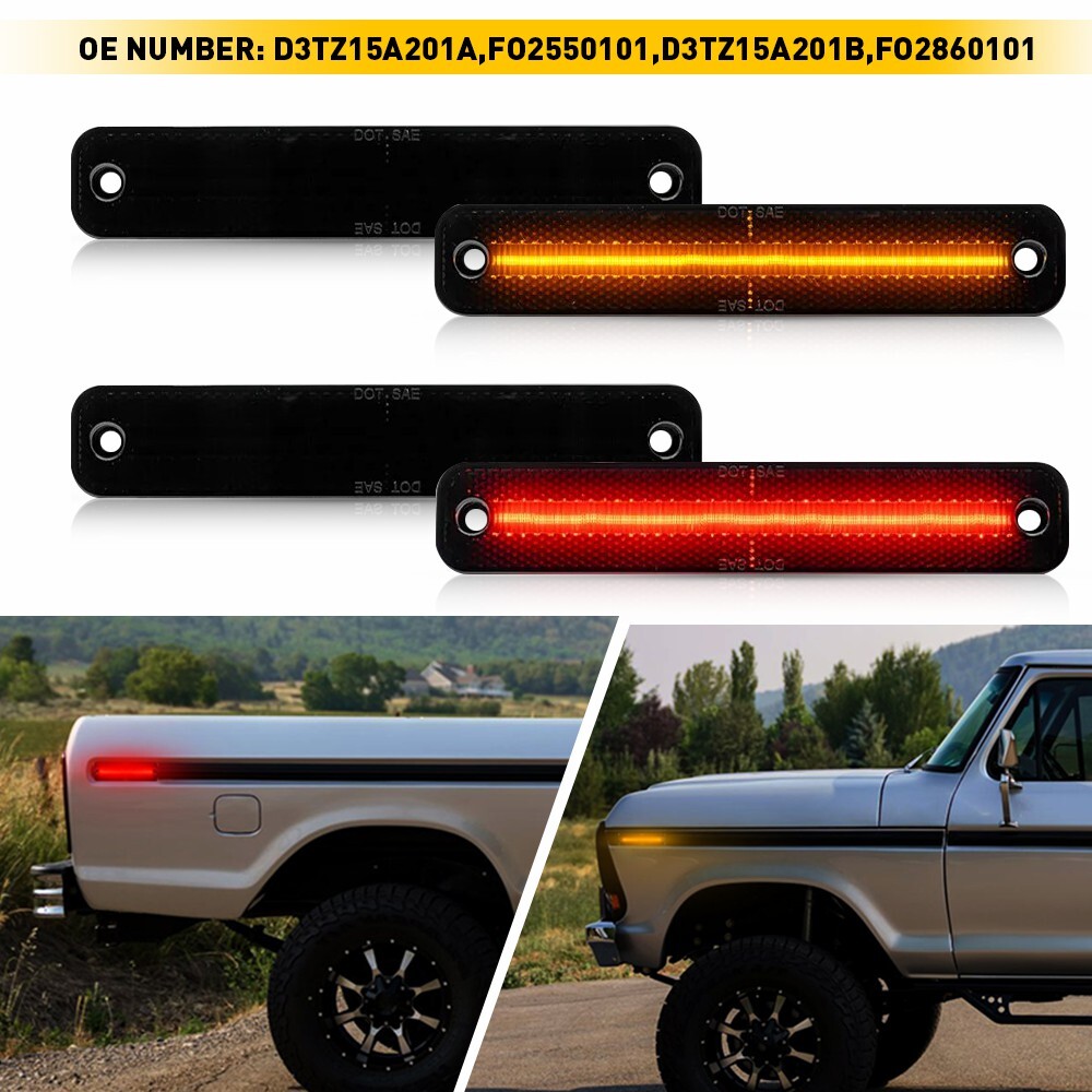 Smoked LED Side Marker Lights For 73-79 Ford F150 F250 F350 Ford Bronco Truck